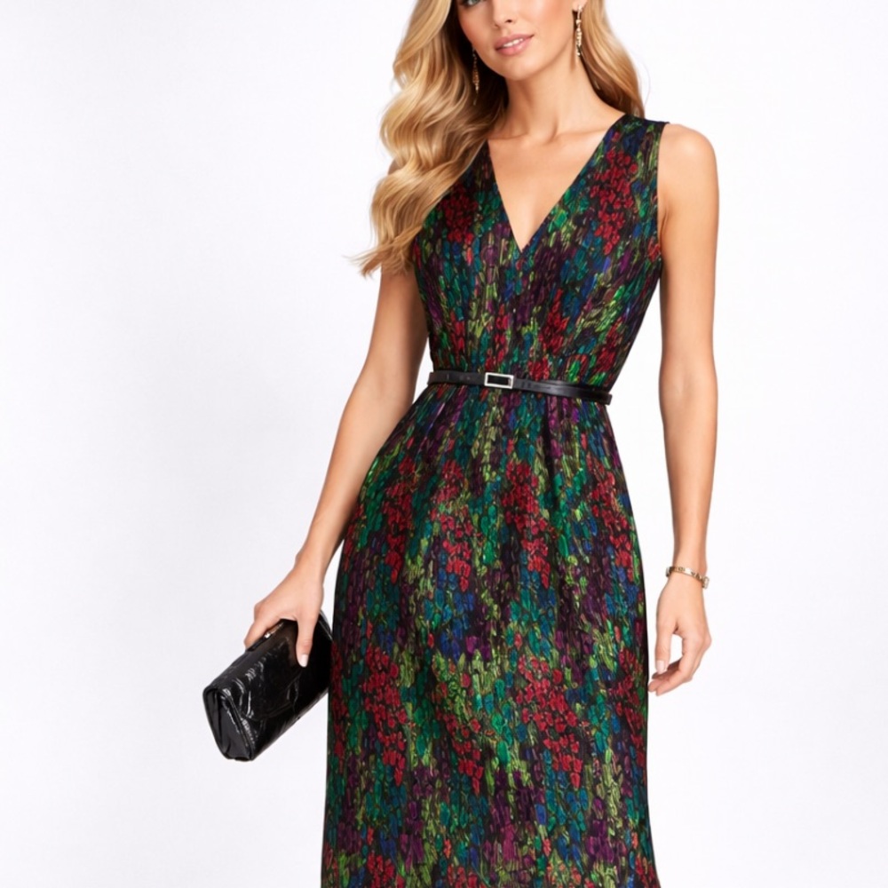 New Halston Heritage Red and Blue Patterned Dress size 12